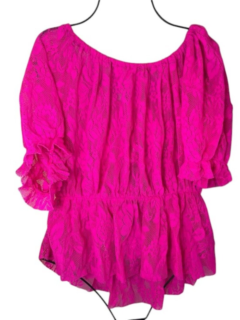 NWT BCBGeneration Neon Pink Lace Off the Shoulder Coverup Size L/XL